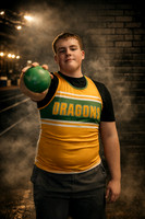 Athlete with shot put in focus