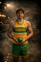 Focused shot put athlete in action